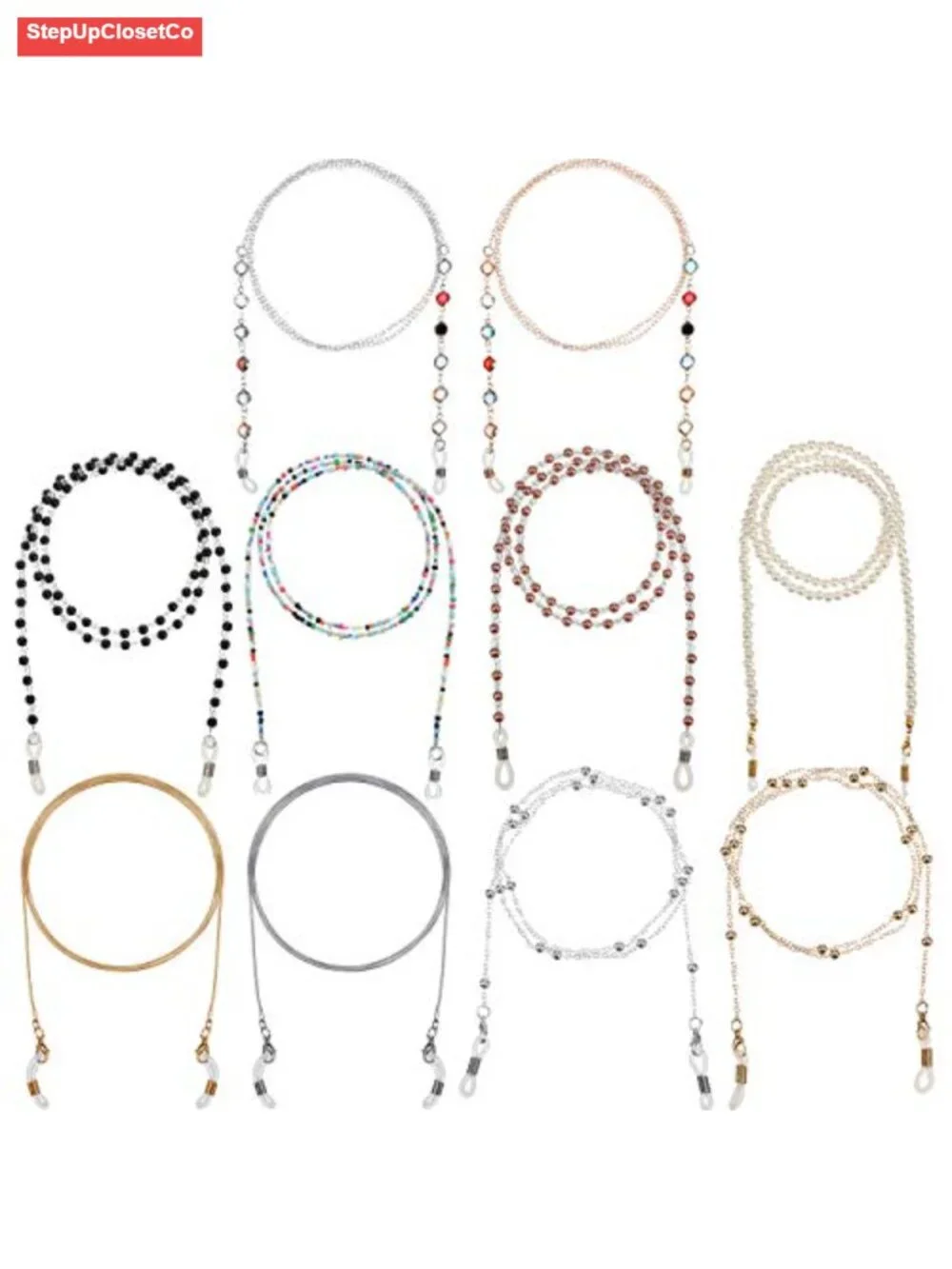 10 Pack Beaded Eyeglass Chains for Women Rhinestone Metal Glasses Strap Holder